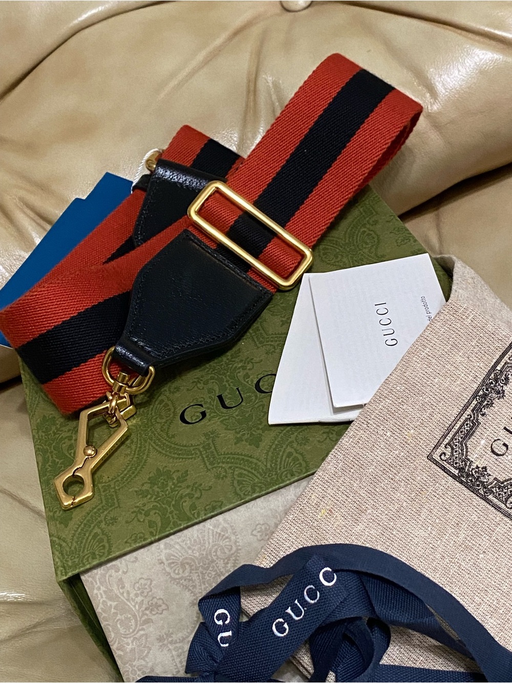 COA Gucci NEW Wide Web Replacement Bag Strap Navy/Red Wool Stripe Unisex